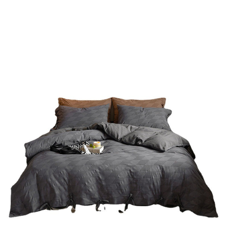 Textured Embossed Double Layer Soft Gauze Washed Satin Cotton Jacquard Four-Piece Set